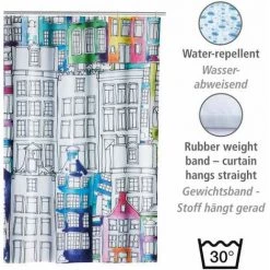 WENKO Rideau De Douche Original Sunny City, Rideau De Douche 180x200 Cm, Lavable En Machine Et Waterproof, 12 Anneaux Rideau De Douche En Plastique Blanc Inclus, Polyester, 180x200 Cm, Multicolore 9 WENKO Rideau De Douche Original Sunny City, Rideau De Douche 180x200 Cm, Lavable En Machine Et Waterproof, 12 Anneaux Rideau De Douche En Plastique Blanc Inclus, Polyester, 180x200 Cm, Multicolore -WENKO Soldes 32804299 3