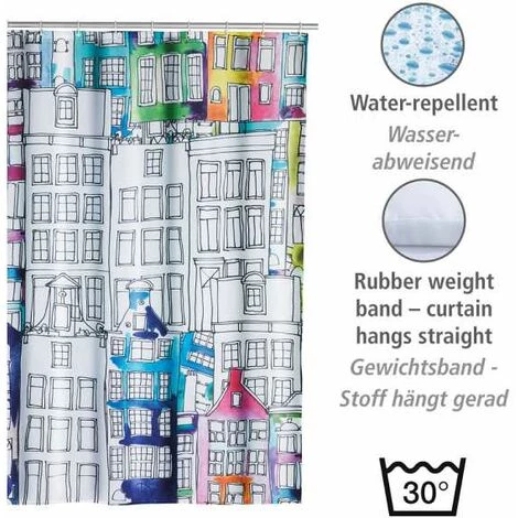 WENKO Rideau De Douche Original Sunny City, Rideau De Douche 180x200 Cm, Lavable En Machine Et Waterproof, 12 Anneaux Rideau De Douche En Plastique Blanc Inclus, Polyester, 180x200 Cm, Multicolore 5 WENKO Rideau De Douche Original Sunny City, Rideau De Douche 180x200 Cm, Lavable En Machine Et Waterproof, 12 Anneaux Rideau De Douche En Plastique Blanc Inclus, Polyester, 180x200 Cm, Multicolore – Image 3