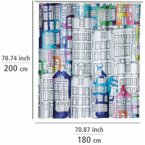 WENKO Rideau De Douche Original Sunny City, Rideau De Douche 180x200 Cm, Lavable En Machine Et Waterproof, 12 Anneaux Rideau De Douche En Plastique Blanc Inclus, Polyester, 180x200 Cm, Multicolore 7 WENKO Rideau De Douche Original Sunny City, Rideau De Douche 180x200 Cm, Lavable En Machine Et Waterproof, 12 Anneaux Rideau De Douche En Plastique Blanc Inclus, Polyester, 180x200 Cm, Multicolore – Image 5