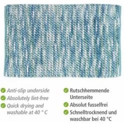 WENKO Tapis De Bain Urdu, Tapis Salle De Bain Anitdérapant, Coton Mélangé, 60x90 Cm, Aqua -WENKO Soldes 32804302 3