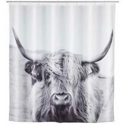 WENKO Rideau De Douche Original Yak, Rideau De Douche 180x200 Cm, Lavable En Machine Et Waterproof, 12 Anneaux Rideau De Douche En Plastique Blanc Inclus, 100% Polyester, 180x200 Cm, Gris