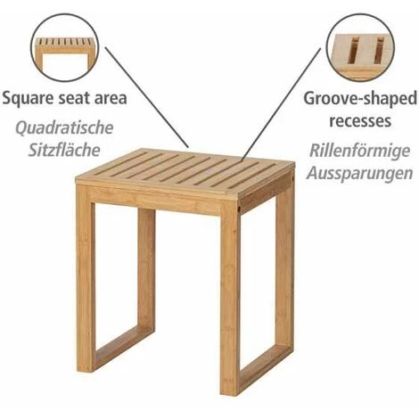 WENKO Tabouret Bambou Salle De Bain, Tabouret De Salle De Bain Bamboo, Bois Bambou, 40x30x46 Cm, Marron 4 WENKO Tabouret Bambou Salle De Bain, Tabouret De Salle De Bain Bamboo, Bois Bambou, 40x30x46 Cm, Marron – Image 2