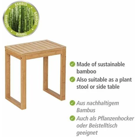WENKO Tabouret Bambou Salle De Bain, Tabouret De Salle De Bain Bamboo, Bois Bambou, 40x30x46 Cm, Marron 5 WENKO Tabouret Bambou Salle De Bain, Tabouret De Salle De Bain Bamboo, Bois Bambou, 40x30x46 Cm, Marron – Image 3