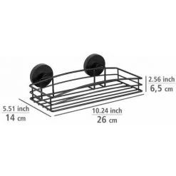 WENKO Etagère Murale Salle De Bain, Panier De Douche Mural Fixation Sans Perçage "Vacuum Loc Plus", Repositionnable Sans Laisser De Trace, Esprit Loft, Acier Verni, 26x6,5x14 Cm, Noir -WENKO Soldes 32804318 5