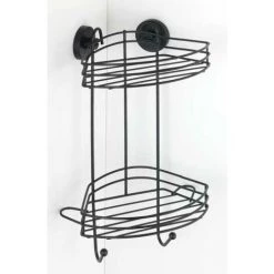 WENKO Etagère D'angle Salle De Bain Murale, 2 Paniers De Douche Fixation Sans Perçage "Vacuum Loc Plus", Repositionnable Sans Laisser De Trace, Esprit Loft, Acier Verni, 23x43x21 Cm, Noir