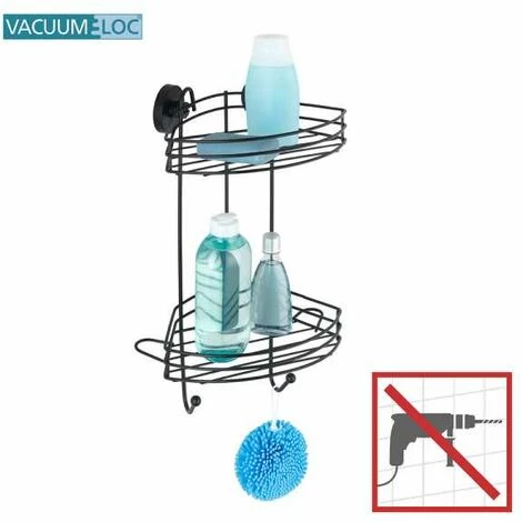 WENKO Etagère D'angle Salle De Bain Murale, 2 Paniers De Douche Fixation Sans Perçage "Vacuum Loc Plus", Repositionnable Sans Laisser De Trace, Esprit Loft, Acier Verni, 23x43x21 Cm, Noir 4 WENKO Etagère D'angle Salle De Bain Murale, 2 Paniers De Douche Fixation Sans Perçage "Vacuum Loc Plus", Repositionnable Sans Laisser De Trace, Esprit Loft, Acier Verni, 23x43x21 Cm, Noir – Image 2