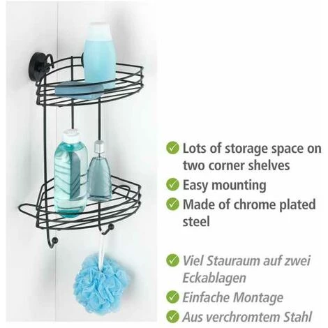 WENKO Etagère D'angle Salle De Bain Murale, 2 Paniers De Douche Fixation Sans Perçage "Vacuum Loc Plus", Repositionnable Sans Laisser De Trace, Esprit Loft, Acier Verni, 23x43x21 Cm, Noir 5 WENKO Etagère D'angle Salle De Bain Murale, 2 Paniers De Douche Fixation Sans Perçage "Vacuum Loc Plus", Repositionnable Sans Laisser De Trace, Esprit Loft, Acier Verni, 23x43x21 Cm, Noir – Image 3