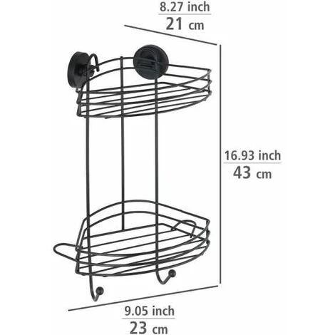 WENKO Etagère D'angle Salle De Bain Murale, 2 Paniers De Douche Fixation Sans Perçage "Vacuum Loc Plus", Repositionnable Sans Laisser De Trace, Esprit Loft, Acier Verni, 23x43x21 Cm, Noir 7 WENKO Etagère D'angle Salle De Bain Murale, 2 Paniers De Douche Fixation Sans Perçage "Vacuum Loc Plus", Repositionnable Sans Laisser De Trace, Esprit Loft, Acier Verni, 23x43x21 Cm, Noir – Image 5