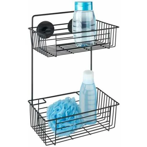 WENKO Etagère Murale Salle De Bain Sans Perçage Bari, 2 Paniers De Douche Fixation Sans Perçage "Vacuum Loc Plus", Hauteur Idéale Pour Les Gels Douche, Esprit Loft, Acier Verni, 26x38x17 Cm, Noir 3 WENKO Etagère Murale Salle De Bain Sans Perçage Bari, 2 Paniers De Douche Fixation Sans Perçage "Vacuum Loc Plus", Hauteur Idéale Pour Les Gels Douche, Esprit Loft, Acier Verni, 26x38x17 Cm, Noir