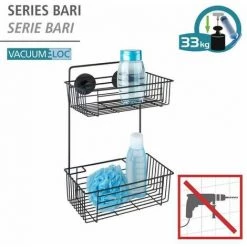 WENKO Etagère Murale Salle De Bain Sans Perçage Bari, 2 Paniers De Douche Fixation Sans Perçage "Vacuum Loc Plus", Hauteur Idéale Pour Les Gels Douche, Esprit Loft, Acier Verni, 26x38x17 Cm, Noir 8 WENKO Etagère Murale Salle De Bain Sans Perçage Bari, 2 Paniers De Douche Fixation Sans Perçage "Vacuum Loc Plus", Hauteur Idéale Pour Les Gels Douche, Esprit Loft, Acier Verni, 26x38x17 Cm, Noir -WENKO Soldes 32804324 2