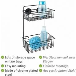 WENKO Etagère Murale Salle De Bain Sans Perçage Bari, 2 Paniers De Douche Fixation Sans Perçage "Vacuum Loc Plus", Hauteur Idéale Pour Les Gels Douche, Esprit Loft, Acier Verni, 26x38x17 Cm, Noir 9 WENKO Etagère Murale Salle De Bain Sans Perçage Bari, 2 Paniers De Douche Fixation Sans Perçage "Vacuum Loc Plus", Hauteur Idéale Pour Les Gels Douche, Esprit Loft, Acier Verni, 26x38x17 Cm, Noir -WENKO Soldes 32804324 3