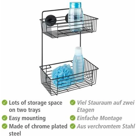 WENKO Etagère Murale Salle De Bain Sans Perçage Bari, 2 Paniers De Douche Fixation Sans Perçage "Vacuum Loc Plus", Hauteur Idéale Pour Les Gels Douche, Esprit Loft, Acier Verni, 26x38x17 Cm, Noir 5 WENKO Etagère Murale Salle De Bain Sans Perçage Bari, 2 Paniers De Douche Fixation Sans Perçage "Vacuum Loc Plus", Hauteur Idéale Pour Les Gels Douche, Esprit Loft, Acier Verni, 26x38x17 Cm, Noir – Image 3