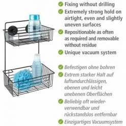 WENKO Etagère Murale Salle De Bain Sans Perçage Bari, 2 Paniers De Douche Fixation Sans Perçage "Vacuum Loc Plus", Hauteur Idéale Pour Les Gels Douche, Esprit Loft, Acier Verni, 26x38x17 Cm, Noir 10 WENKO Etagère Murale Salle De Bain Sans Perçage Bari, 2 Paniers De Douche Fixation Sans Perçage "Vacuum Loc Plus", Hauteur Idéale Pour Les Gels Douche, Esprit Loft, Acier Verni, 26x38x17 Cm, Noir -WENKO Soldes 32804324 4