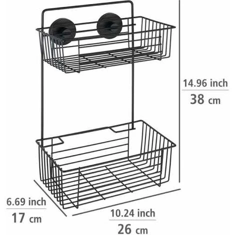 WENKO Etagère Murale Salle De Bain Sans Perçage Bari, 2 Paniers De Douche Fixation Sans Perçage "Vacuum Loc Plus", Hauteur Idéale Pour Les Gels Douche, Esprit Loft, Acier Verni, 26x38x17 Cm, Noir 7 WENKO Etagère Murale Salle De Bain Sans Perçage Bari, 2 Paniers De Douche Fixation Sans Perçage "Vacuum Loc Plus", Hauteur Idéale Pour Les Gels Douche, Esprit Loft, Acier Verni, 26x38x17 Cm, Noir – Image 5
