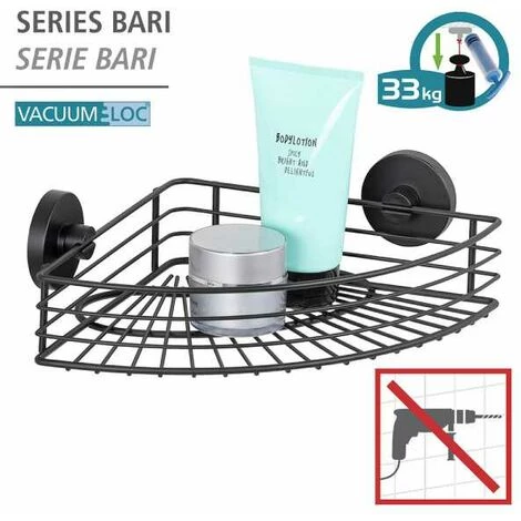 WENKO Etagère D'angle Salle De Bain Murale Bari, Panier De Douche D'angle Fixation Sans Perçage "Vacuum Loc Plus", Repositionnable Sans Laisser De Trace, Esprit Loft, Acier Verni, 35x9x22,5 Cm, Noir 4 WENKO Etagère D'angle Salle De Bain Murale Bari, Panier De Douche D'angle Fixation Sans Perçage "Vacuum Loc Plus", Repositionnable Sans Laisser De Trace, Esprit Loft, Acier Verni, 35x9x22,5 Cm, Noir – Image 2
