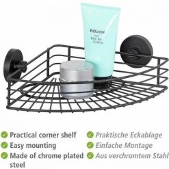 WENKO Etagère D'angle Salle De Bain Murale Bari, Panier De Douche D'angle Fixation Sans Perçage "Vacuum Loc Plus", Repositionnable Sans Laisser De Trace, Esprit Loft, Acier Verni, 35x9x22,5 Cm, Noir 9 WENKO Etagère D'angle Salle De Bain Murale Bari, Panier De Douche D'angle Fixation Sans Perçage "Vacuum Loc Plus", Repositionnable Sans Laisser De Trace, Esprit Loft, Acier Verni, 35x9x22,5 Cm, Noir -WENKO Soldes 32804327 3