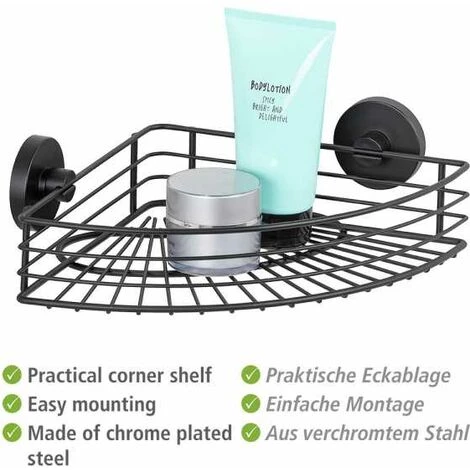 WENKO Etagère D'angle Salle De Bain Murale Bari, Panier De Douche D'angle Fixation Sans Perçage "Vacuum Loc Plus", Repositionnable Sans Laisser De Trace, Esprit Loft, Acier Verni, 35x9x22,5 Cm, Noir 5 WENKO Etagère D'angle Salle De Bain Murale Bari, Panier De Douche D'angle Fixation Sans Perçage "Vacuum Loc Plus", Repositionnable Sans Laisser De Trace, Esprit Loft, Acier Verni, 35x9x22,5 Cm, Noir – Image 3