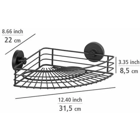 WENKO Etagère D'angle Salle De Bain Murale Bari, Panier De Douche D'angle Fixation Sans Perçage "Vacuum Loc Plus", Repositionnable Sans Laisser De Trace, Esprit Loft, Acier Verni, 35x9x22,5 Cm, Noir 7 WENKO Etagère D'angle Salle De Bain Murale Bari, Panier De Douche D'angle Fixation Sans Perçage "Vacuum Loc Plus", Repositionnable Sans Laisser De Trace, Esprit Loft, Acier Verni, 35x9x22,5 Cm, Noir – Image 5