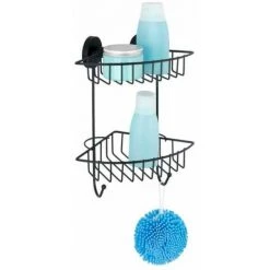 WENKO Etagère D'angle Douche Salle De Bain Murale Bari, 2 Paniers De Douche, Fixation Sans Perçage "Vacuum Loc Plus", Repositionnable Sans Laisser De Trace, Esprit Loft, Acier, 22,5x29,5x16 Cm, Noir