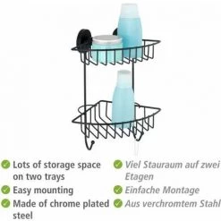 WENKO Etagère D'angle Douche Salle De Bain Murale Bari, 2 Paniers De Douche, Fixation Sans Perçage "Vacuum Loc Plus", Repositionnable Sans Laisser De Trace, Esprit Loft, Acier, 22,5x29,5x16 Cm, Noir 9 WENKO Etagère D'angle Douche Salle De Bain Murale Bari, 2 Paniers De Douche, Fixation Sans Perçage "Vacuum Loc Plus", Repositionnable Sans Laisser De Trace, Esprit Loft, Acier, 22,5x29,5x16 Cm, Noir -WENKO Soldes 32804329 3