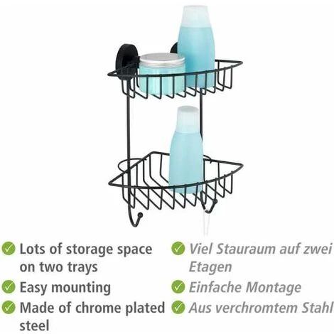 WENKO Etagère D'angle Douche Salle De Bain Murale Bari, 2 Paniers De Douche, Fixation Sans Perçage "Vacuum Loc Plus", Repositionnable Sans Laisser De Trace, Esprit Loft, Acier, 22,5x29,5x16 Cm, Noir 5 WENKO Etagère D'angle Douche Salle De Bain Murale Bari, 2 Paniers De Douche, Fixation Sans Perçage "Vacuum Loc Plus", Repositionnable Sans Laisser De Trace, Esprit Loft, Acier, 22,5x29,5x16 Cm, Noir – Image 3