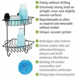 WENKO Etagère D'angle Douche Salle De Bain Murale Bari, 2 Paniers De Douche, Fixation Sans Perçage "Vacuum Loc Plus", Repositionnable Sans Laisser De Trace, Esprit Loft, Acier, 22,5x29,5x16 Cm, Noir 10 WENKO Etagère D'angle Douche Salle De Bain Murale Bari, 2 Paniers De Douche, Fixation Sans Perçage "Vacuum Loc Plus", Repositionnable Sans Laisser De Trace, Esprit Loft, Acier, 22,5x29,5x16 Cm, Noir -WENKO Soldes 32804329 4