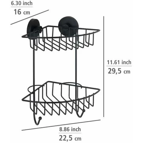 WENKO Etagère D'angle Douche Salle De Bain Murale Bari, 2 Paniers De Douche, Fixation Sans Perçage "Vacuum Loc Plus", Repositionnable Sans Laisser De Trace, Esprit Loft, Acier, 22,5x29,5x16 Cm, Noir 7 WENKO Etagère D'angle Douche Salle De Bain Murale Bari, 2 Paniers De Douche, Fixation Sans Perçage "Vacuum Loc Plus", Repositionnable Sans Laisser De Trace, Esprit Loft, Acier, 22,5x29,5x16 Cm, Noir – Image 5