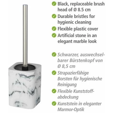 WENKO Brosse WC Desio, Brosse WC Noire, Polyrésine Effet Marbre, 10,1x36,5x10,1 Cm, Gris - Blanc 5 WENKO Brosse WC Desio, Brosse WC Noire, Polyrésine Effet Marbre, 10,1x36,5x10,1 Cm, Gris - Blanc – Image 3