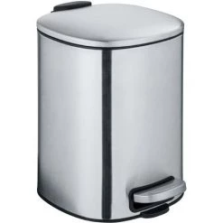 WENKO Poubelle à Pédale Alassio, Petite Poubelle Salle De Bain, Capacité 5L, Acier, 24,5x20,5x27 Cm, Mat