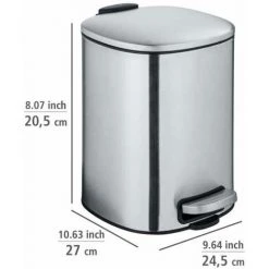 WENKO Poubelle à Pédale Alassio, Petite Poubelle Salle De Bain, Capacité 5L, Acier, 24,5x20,5x27 Cm, Mat -WENKO Soldes 32804336 4