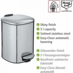 WENKO Poubelle à Pédale Alassio, Petite Poubelle Salle De Bain, Capacité 5L, Acier, 24,5x20,5x27 Cm, Brillant 8 WENKO Poubelle à Pédale Alassio, Petite Poubelle Salle De Bain, Capacité 5L, Acier, 24,5x20,5x27 Cm, Brillant -WENKO Soldes 32804339 2