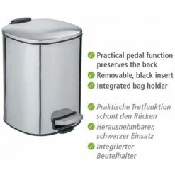 WENKO Poubelle à Pédale Alassio, Petite Poubelle Salle De Bain, Capacité 5L, Acier, 24,5x20,5x27 Cm, Brillant 9 WENKO Poubelle à Pédale Alassio, Petite Poubelle Salle De Bain, Capacité 5L, Acier, 24,5x20,5x27 Cm, Brillant -WENKO Soldes 32804339 3