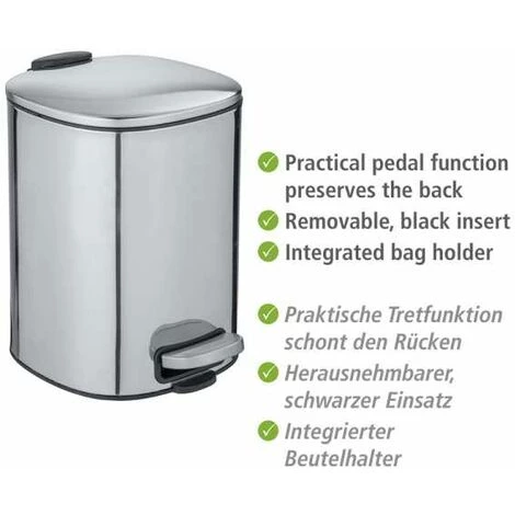 WENKO Poubelle à Pédale Alassio, Petite Poubelle Salle De Bain, Capacité 5L, Acier, 24,5x20,5x27 Cm, Brillant 5 WENKO Poubelle à Pédale Alassio, Petite Poubelle Salle De Bain, Capacité 5L, Acier, 24,5x20,5x27 Cm, Brillant – Image 3