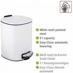 WENKO Poubelle à Pédale Alassio, Petite Poubelle Salle De Bain, Capacité 5L, Acier, 24,5x20,5x27 Cm, Blanc 8 WENKO Poubelle à Pédale Alassio, Petite Poubelle Salle De Bain, Capacité 5L, Acier, 24,5x20,5x27 Cm, Blanc -WENKO Soldes 32804342 2