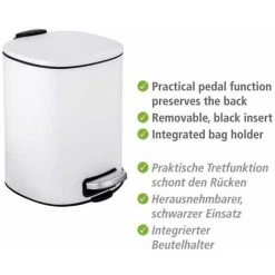 WENKO Poubelle à Pédale Alassio, Petite Poubelle Salle De Bain, Capacité 5L, Acier, 24,5x20,5x27 Cm, Blanc 9 WENKO Poubelle à Pédale Alassio, Petite Poubelle Salle De Bain, Capacité 5L, Acier, 24,5x20,5x27 Cm, Blanc -WENKO Soldes 32804342 3