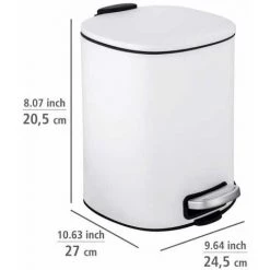 WENKO Poubelle à Pédale Alassio, Petite Poubelle Salle De Bain, Capacité 5L, Acier, 24,5x20,5x27 Cm, Blanc 10 WENKO Poubelle à Pédale Alassio, Petite Poubelle Salle De Bain, Capacité 5L, Acier, 24,5x20,5x27 Cm, Blanc -WENKO Soldes 32804342 4
