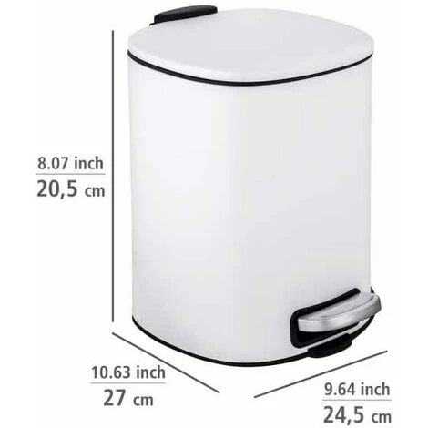 WENKO Poubelle à Pédale Alassio, Petite Poubelle Salle De Bain, Capacité 5L, Acier, 24,5x20,5x27 Cm, Blanc 6 WENKO Poubelle à Pédale Alassio, Petite Poubelle Salle De Bain, Capacité 5L, Acier, 24,5x20,5x27 Cm, Blanc – Image 4