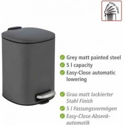 WENKO Poubelle à Pédale Alassio, Petite Poubelle Salle De Bain, Capacité 5L, Acier, 24,5x20,5x27 Cm, Gris 8 WENKO Poubelle à Pédale Alassio, Petite Poubelle Salle De Bain, Capacité 5L, Acier, 24,5x20,5x27 Cm, Gris -WENKO Soldes 32804344 2