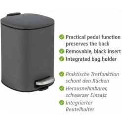 WENKO Poubelle à Pédale Alassio, Petite Poubelle Salle De Bain, Capacité 5L, Acier, 24,5x20,5x27 Cm, Gris 9 WENKO Poubelle à Pédale Alassio, Petite Poubelle Salle De Bain, Capacité 5L, Acier, 24,5x20,5x27 Cm, Gris -WENKO Soldes 32804344 3