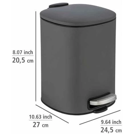 WENKO Poubelle à Pédale Alassio, Petite Poubelle Salle De Bain, Capacité 5L, Acier, 24,5x20,5x27 Cm, Gris 6 WENKO Poubelle à Pédale Alassio, Petite Poubelle Salle De Bain, Capacité 5L, Acier, 24,5x20,5x27 Cm, Gris – Image 4