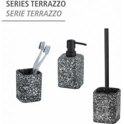 WENKO Brosse WC Terrazzo, Brosse WC Noire, Polyrésine Aspect Mosaique, 10x37x10 Cm, Noir - Blanc -WENKO Soldes 32804355 5