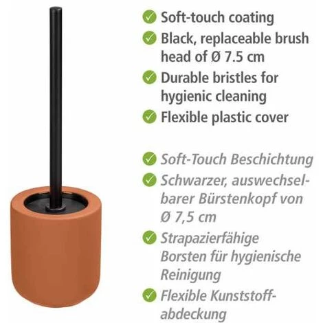 WENKO Porte Brosse WC Avellino, Brosse WC Noire, Céramique Avec Surface Agrippante Soft-Touch, Ø 11,5x40 Cm, Terracotta 5 WENKO Porte Brosse WC Avellino, Brosse WC Noire, Céramique Avec Surface Agrippante Soft-Touch, Ø 11,5x40 Cm, Terracotta – Image 3