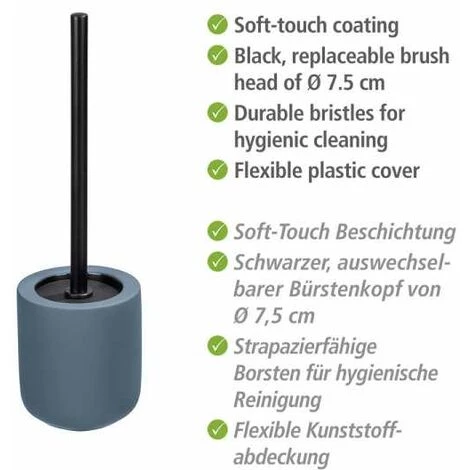 WENKO Porte Brosse WC Avellino, Brosse WC Noire, Céramique Avec Surface Agrippante Soft-Touch, Ø 11,5x40 Cm, Bleu 5 WENKO Porte Brosse WC Avellino, Brosse WC Noire, Céramique Avec Surface Agrippante Soft-Touch, Ø 11,5x40 Cm, Bleu – Image 3