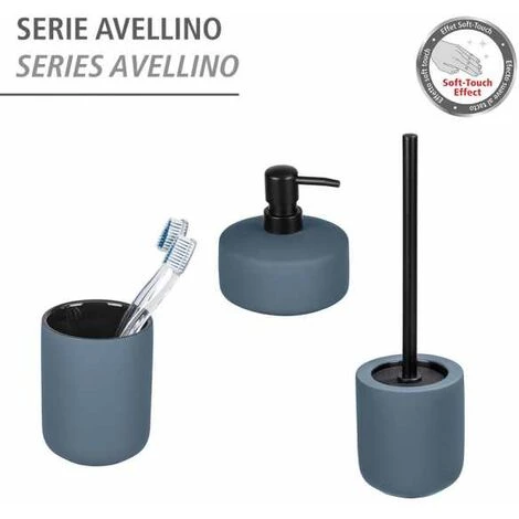 WENKO Porte Brosse WC Avellino, Brosse WC Noire, Céramique Avec Surface Agrippante Soft-Touch, Ø 11,5x40 Cm, Bleu 7 WENKO Porte Brosse WC Avellino, Brosse WC Noire, Céramique Avec Surface Agrippante Soft-Touch, Ø 11,5x40 Cm, Bleu – Image 5