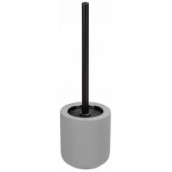 WENKO Porte Brosse WC Avellino, Brosse WC Noire, Céramique Avec Surface Agrippante Soft-Touch, Ø 11,5x40 Cm, Gris Mat