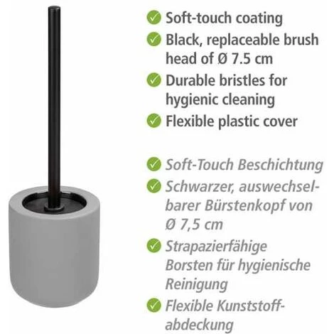 WENKO Porte Brosse WC Avellino, Brosse WC Noire, Céramique Avec Surface Agrippante Soft-Touch, Ø 11,5x40 Cm, Gris Mat 5 WENKO Porte Brosse WC Avellino, Brosse WC Noire, Céramique Avec Surface Agrippante Soft-Touch, Ø 11,5x40 Cm, Gris Mat – Image 3