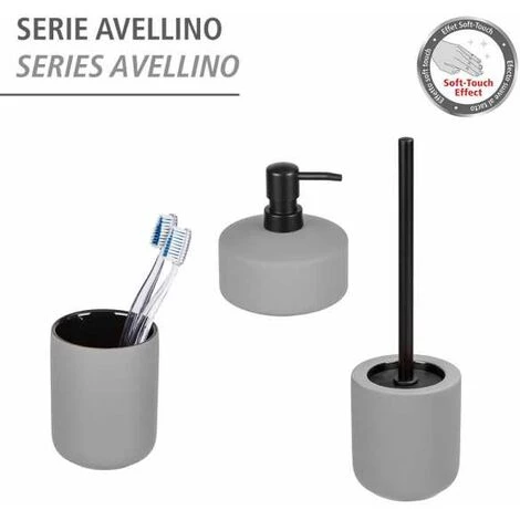 WENKO Porte Brosse WC Avellino, Brosse WC Noire, Céramique Avec Surface Agrippante Soft-Touch, Ø 11,5x40 Cm, Gris Mat 7 WENKO Porte Brosse WC Avellino, Brosse WC Noire, Céramique Avec Surface Agrippante Soft-Touch, Ø 11,5x40 Cm, Gris Mat – Image 5