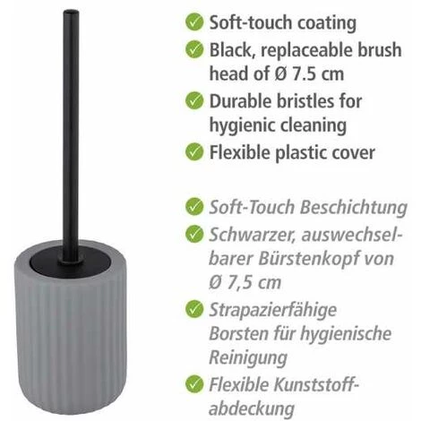WENKO Porte Brosse WC Belluno, Brosse WC Noire, Céramique "soft Touch", Ø 11,5x42 Cm, Gris 5 WENKO Porte Brosse WC Belluno, Brosse WC Noire, Céramique "soft Touch", Ø 11,5x42 Cm, Gris – Image 3