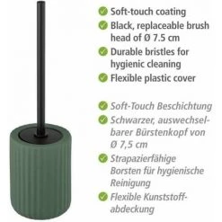 WENKO Porte Brosse WC Belluno, Brosse WC Noire, Céramique "soft Touch", Ø 11,5x42 Cm, Vert -WENKO Soldes 32804375 3