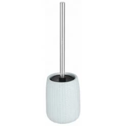 WENKO Porte Brosse WC Barinas, Brosse WC Noire, Céramique à Relief, Ø 10,7x35,3 Cm, Blanc